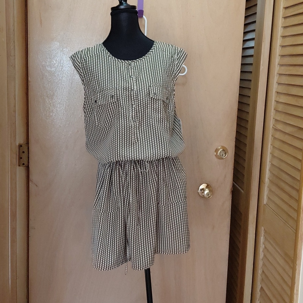 Olive Green and White Mini Dress